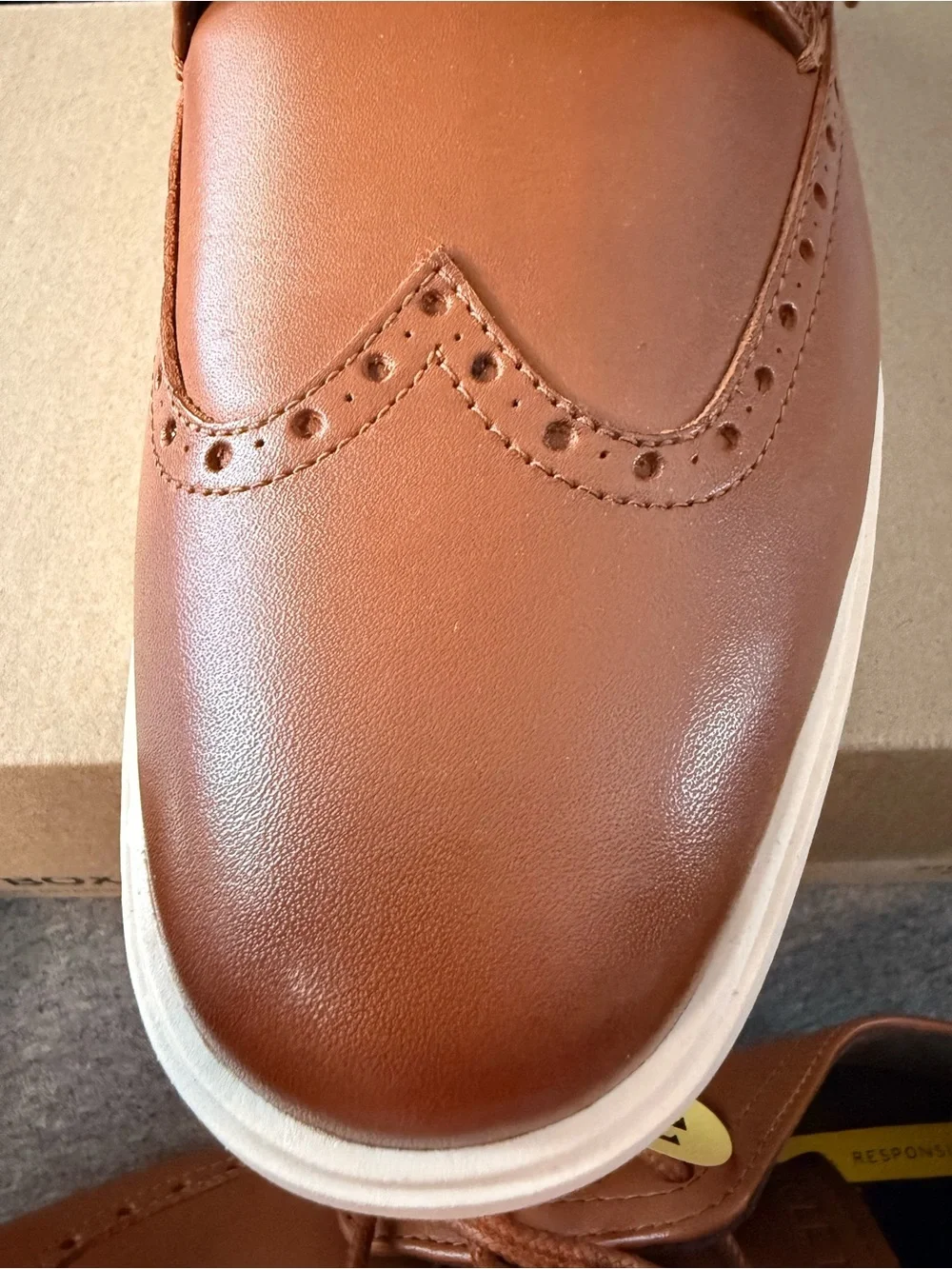 Cole Haan Tan Leather Wingtip Derbys with White Soles